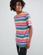 Asos Design Relaxed Retro Striped T-shirt In Textured Fabric - Multi