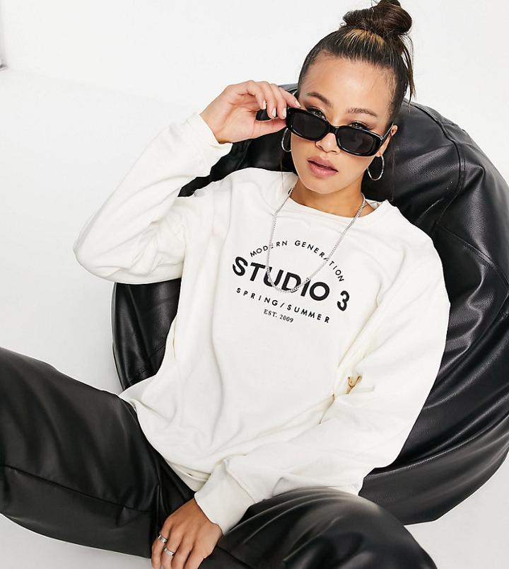Topshop Logo Sweatshirt In Ecru-neutral