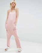 Asos Jersey Minimal Jumpsuit With Ties - Pink