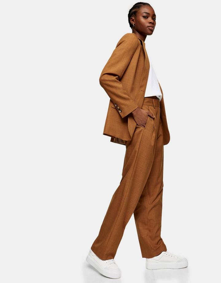 Topshop Peg Leg Suit Pants In Camel-brown