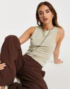 Topshop Exposed Seam Detail Sleeveless Tank In Brown-green