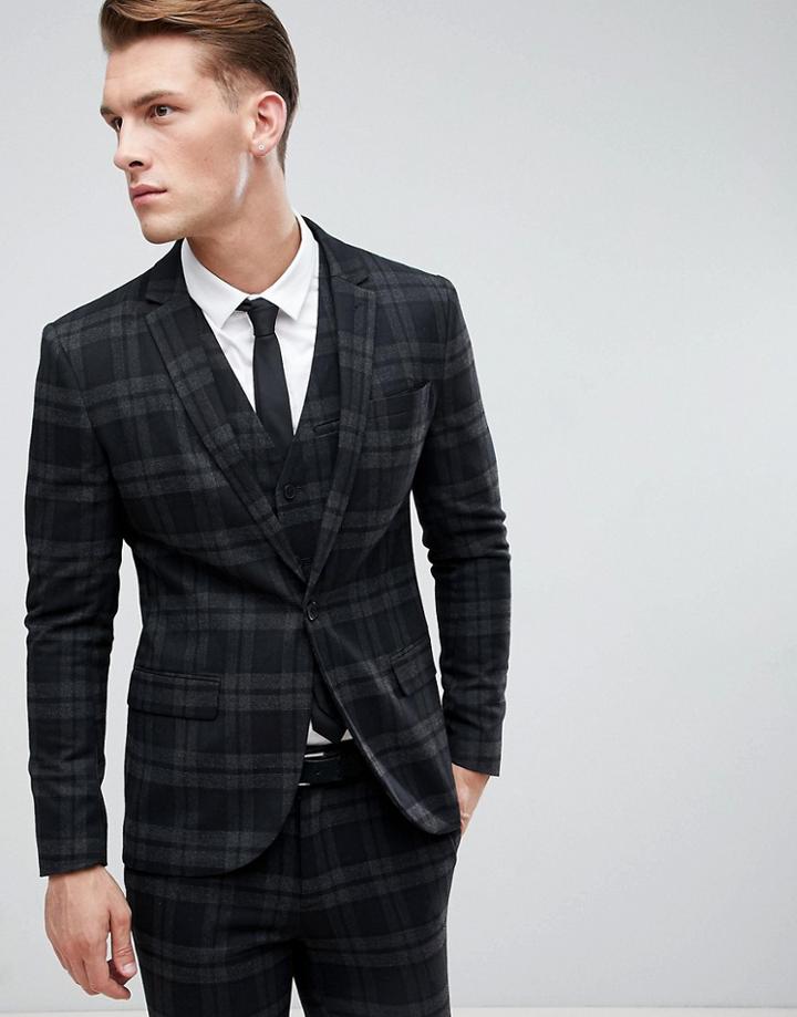 Only & Sons Skinny Suit Jacket In Check - Black