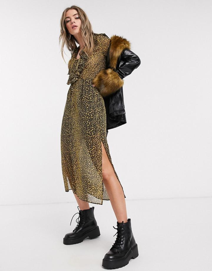 Topshop Midi Dress In Animal Print-multi