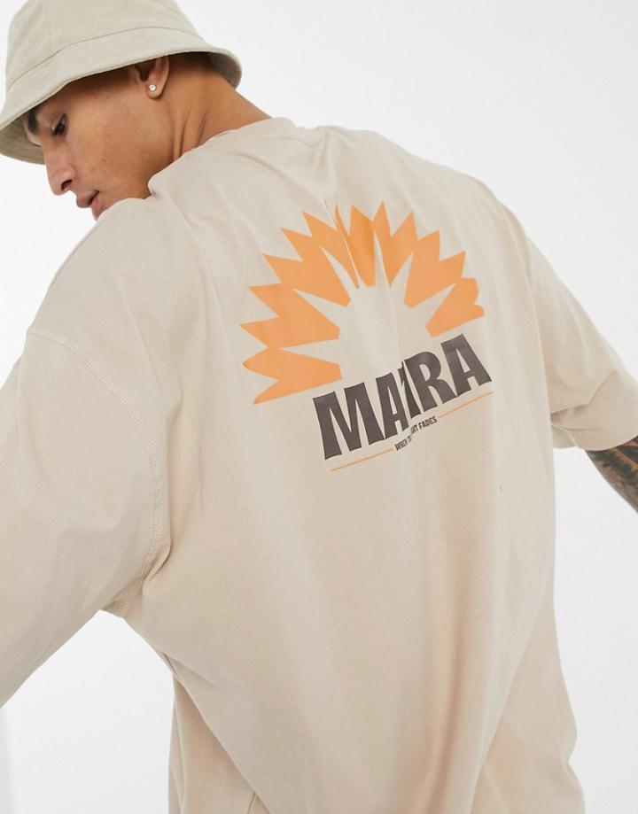 Asos Design Oversized T-shirt In Stone With Sunrise Back Print-neutral