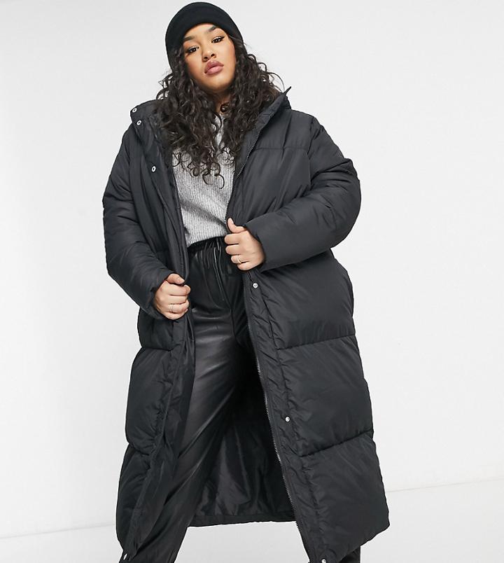 Threadbare Curve Jodie Longline Puffer Coat-black