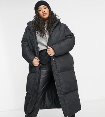 Threadbare Curve Jodie Longline Puffer Coat-black