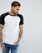 Asos Muscle Raglan T-shirt With Splatter Print Sleeves - White
