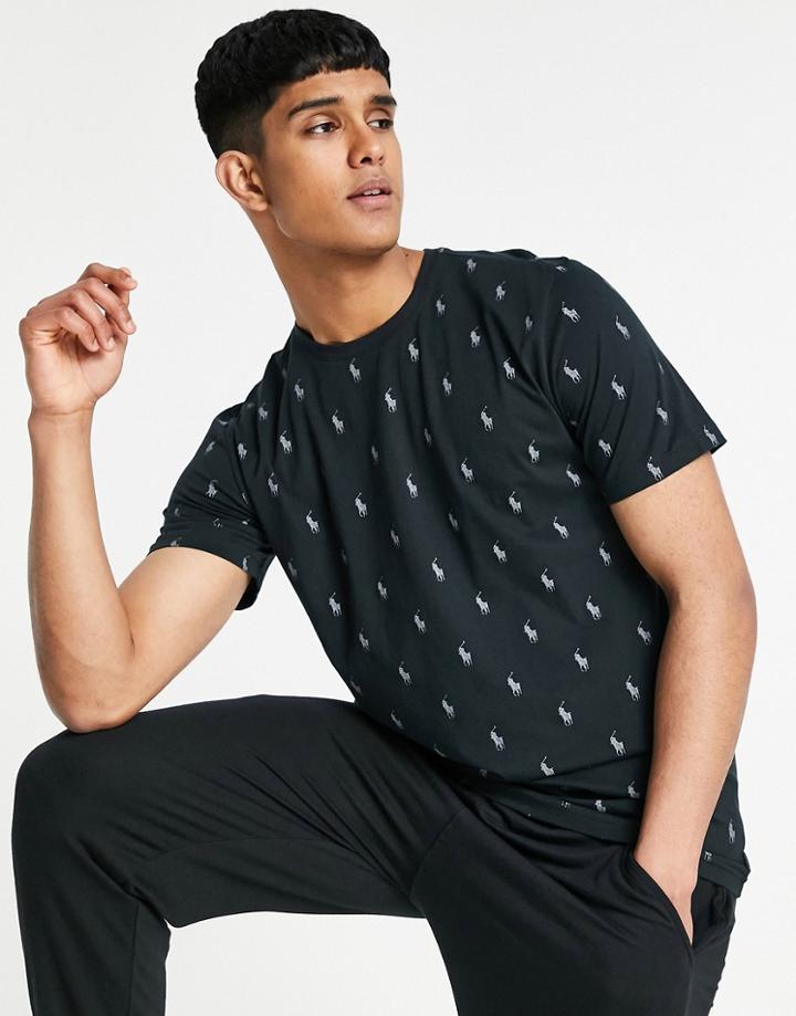 Polo Ralph Lauren Lounge T-shirt In Black With All Over Pony Logo