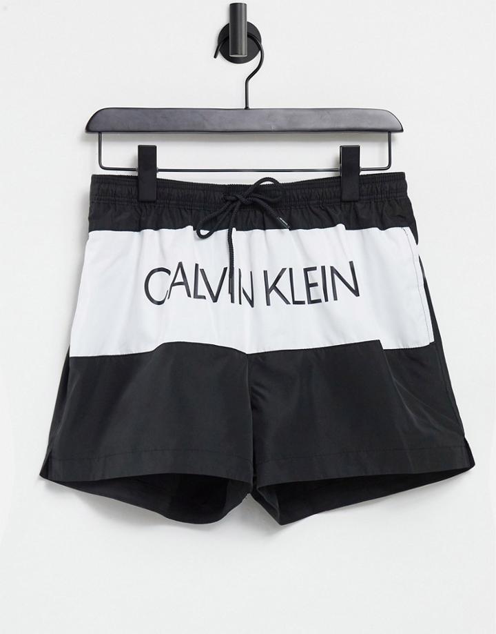 Calvin Klein Short Drawstring Large Logo Swim Shorts In Black