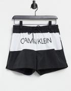 Calvin Klein Short Drawstring Large Logo Swim Shorts In Black