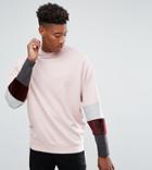 Asos Tall Oversized Sweatshirt With Velour Color Blocking Sleeve Panels - Pink
