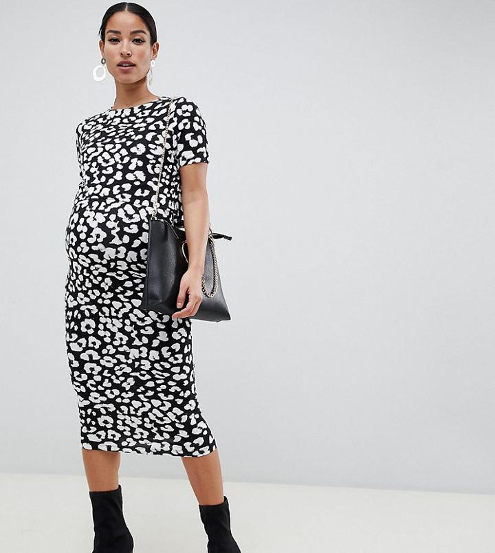 Asos Design Maternity Nursing Double Layer Bodycon Dress In Mono Animal Print - Multi