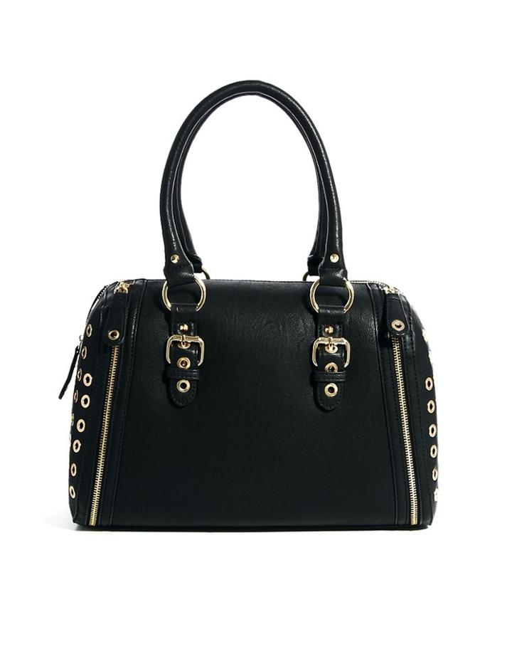 Aldo Kingwood Black Eyelet Bowler Bag