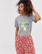 Neon Rose Relaxed T-shirt With Citron Print - Gray