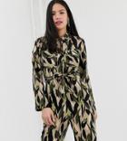 Monki Utility Jumpsuit With Oversized Pockets And Camo Print In Green - Multi