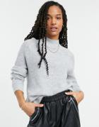 Vila High Neck Knitted Sweater In Gray-green