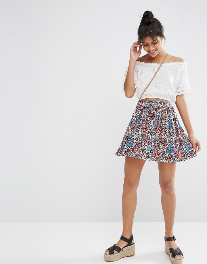 Asos Skater Skirt In Ditsy Print - Multi