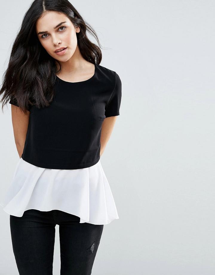 Dex Monochrome Top With Peplum Detail - Black
