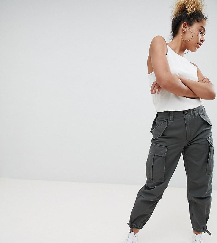 Asos Design Petite Cargo Pants In Khaki-green