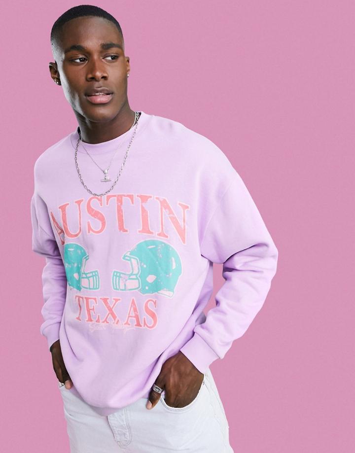 Asos Design Oversized Sweatshirt In Lilac With Distressed City Print - Lilac - Lilac-purple