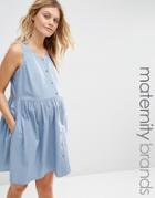 Asos Maternity Chambray Button Through Sleeveless Smock Dress - Blue