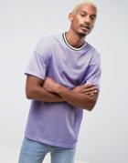Asos Oversized T-shirt In Mesh With Monochrome Tipping - Purple
