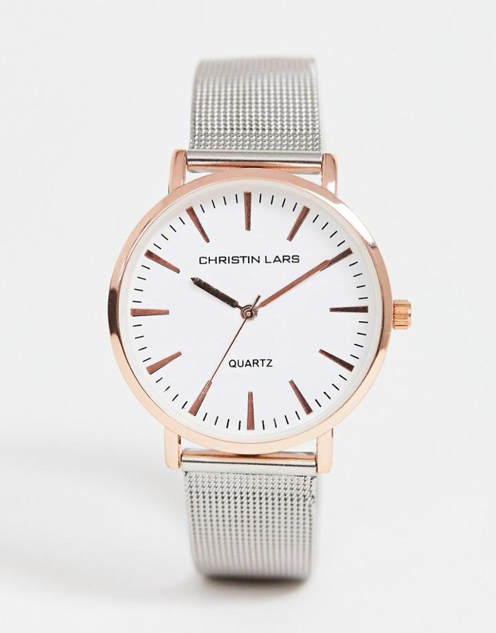 Christian Lars Ladies Rose Gold Mesh Watch - Pink