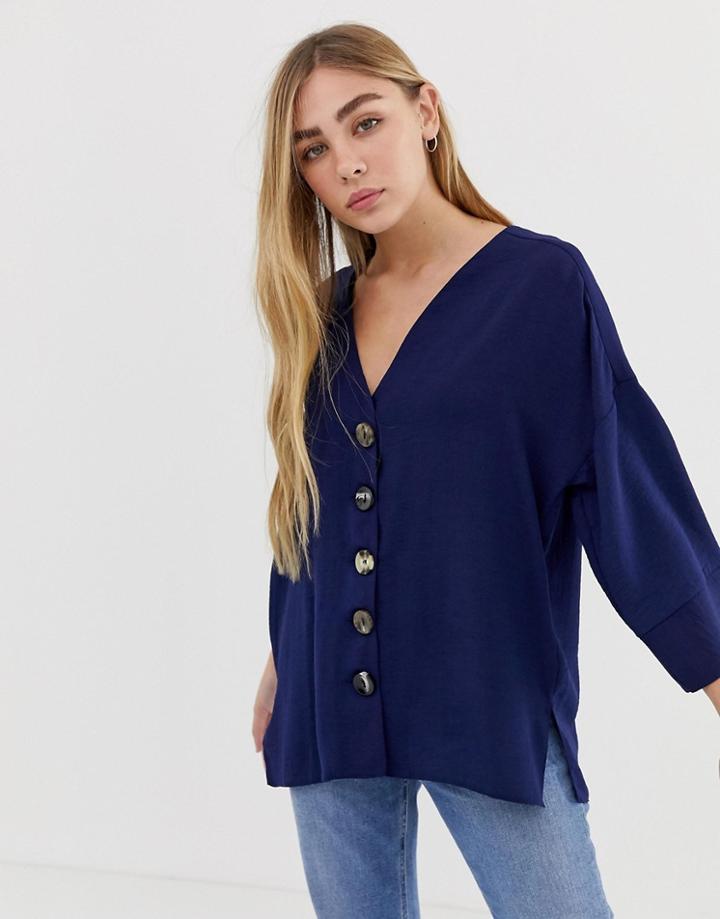 Asos Design Mixed Button Front Top - Blue