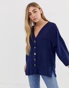 Asos Design Mixed Button Front Top - Blue