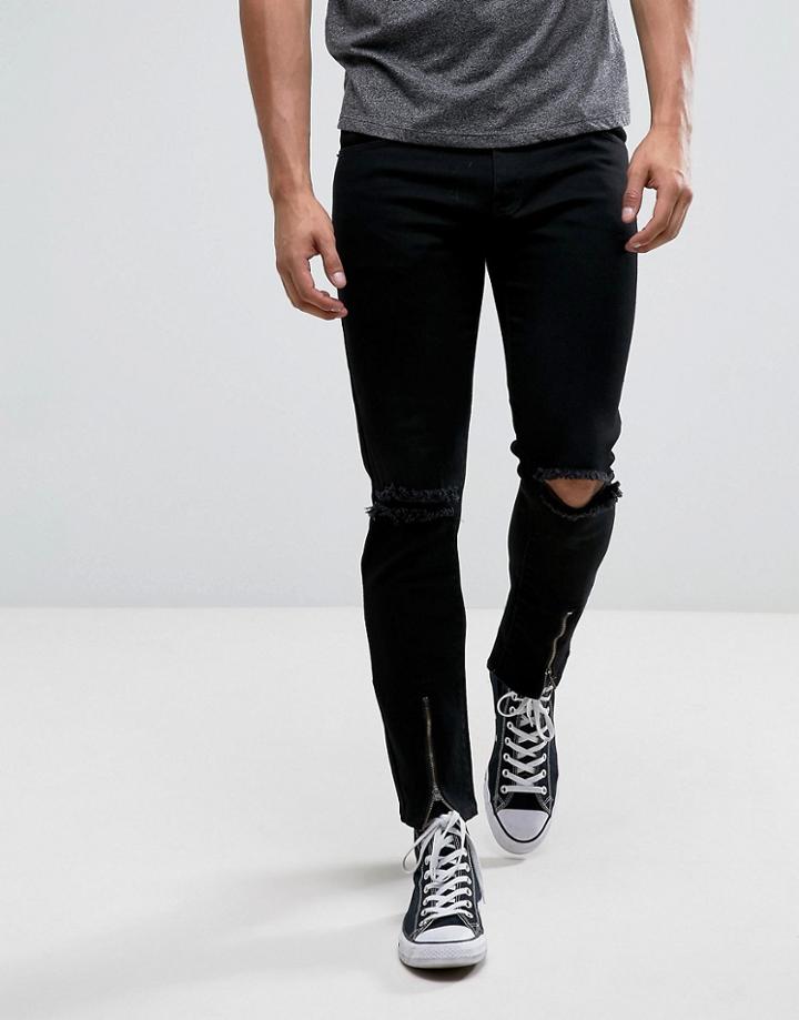 Liquor & Poker Skinny Zip Front Skinny Jeans - Black