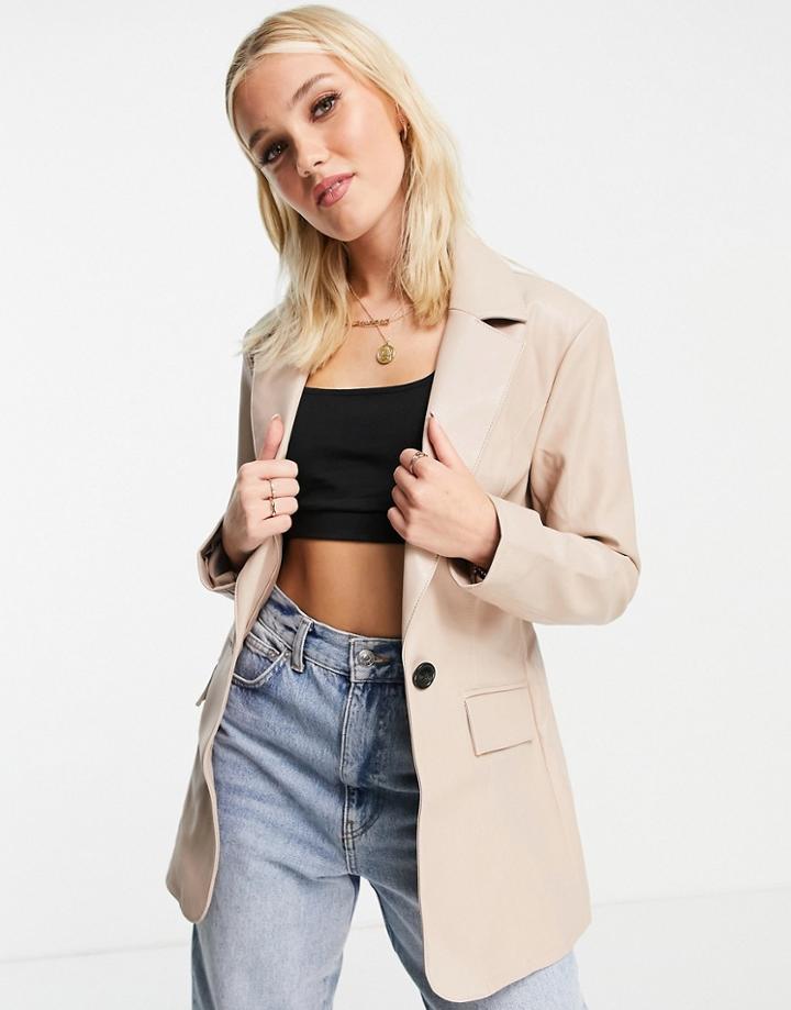 Miss Selfridge Faux Leather Blazer In Mink-neutral