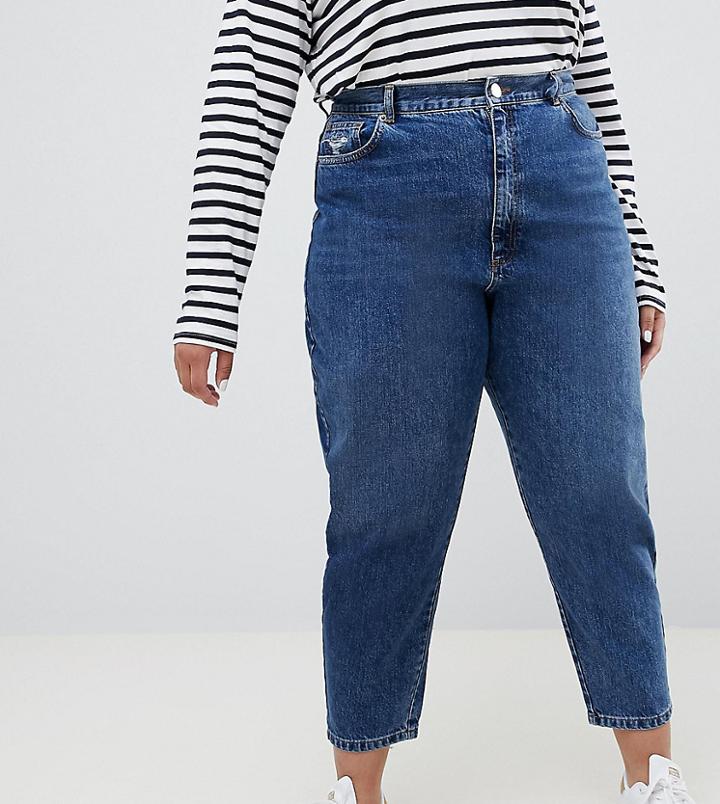Asos Design Curve Balloon Leg Boyfriend Jeans In Dark Blue Wash - Blue