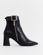Depp Leather Side Zip Heeled Boots - Black