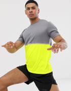 Asos 4505 Training T-shirt With Neon Contrast Panel And Quick Dry - Multi