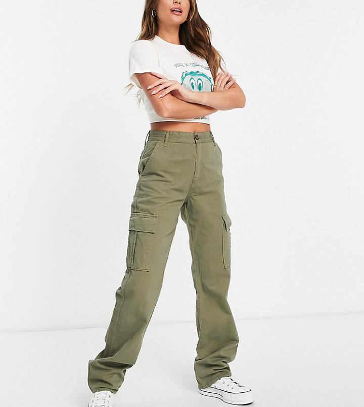 Stradivarius Str Tall Straight Leg Cargo Pants In Khaki-green