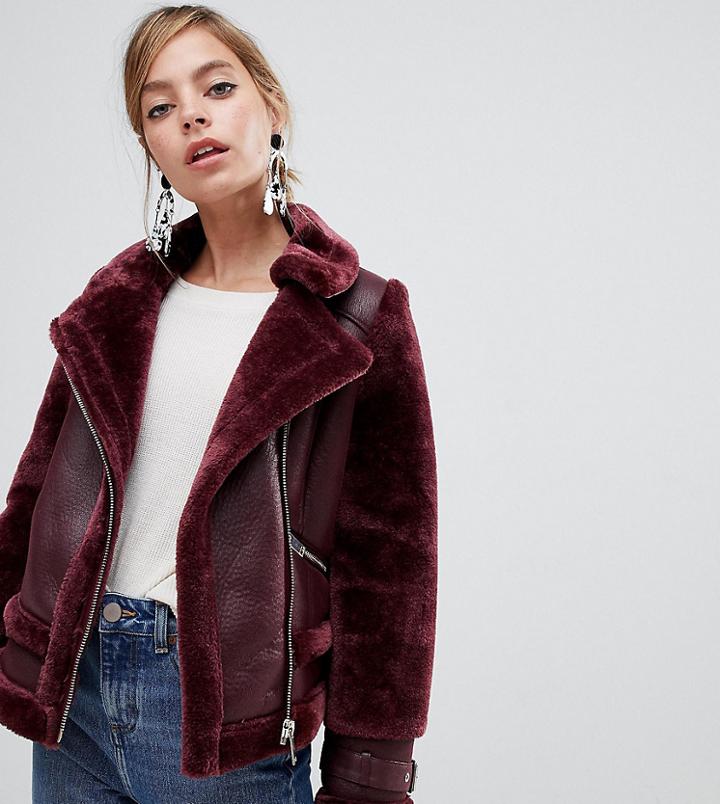 River Island Petite Aviator Jacket In Berry - Red