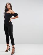 Asos Jersey Jumpsuit With Puff Sleeve - Black