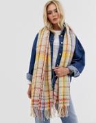 Pieces Oversized Check Scarf-gray