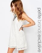 Noisy May Petite Sleeveless Lace High Neck Dress - White