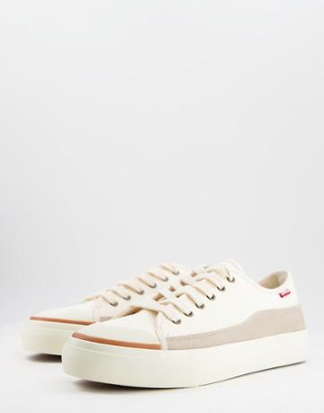 Levi's Square Suede Mix Sneakers With Red Tab In Cream Mix-neutral