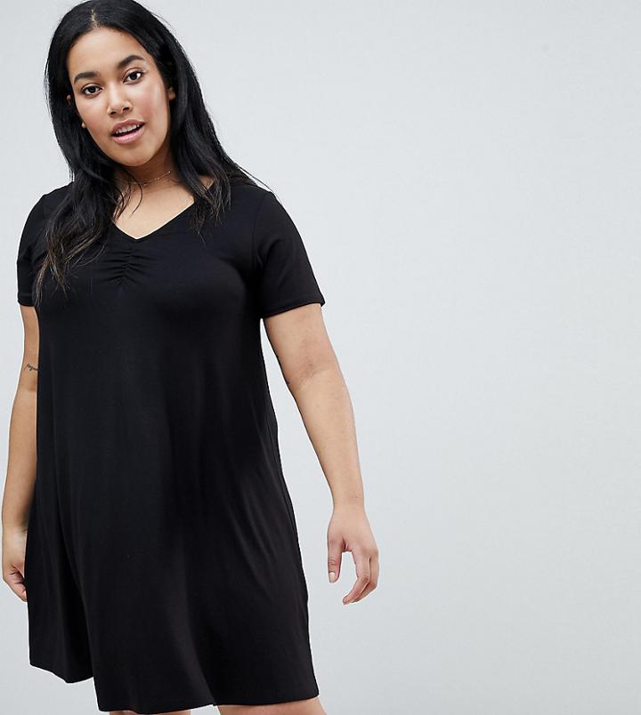 Asos Design Curve Ruched Front Swing Dress - Black