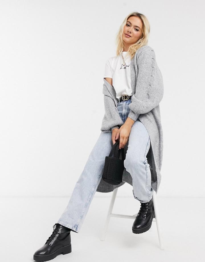 Asos Design Maxi Edge To Edge Cardigan-grey