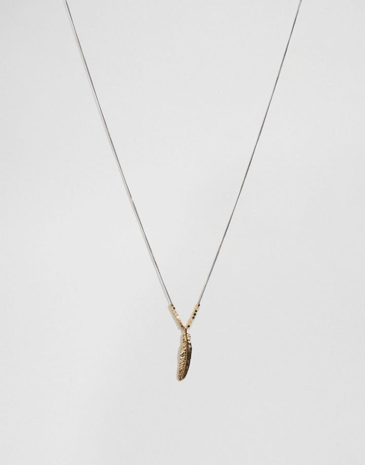 Asos Leaf Bead Long Pendant Necklace - Mixed Metal