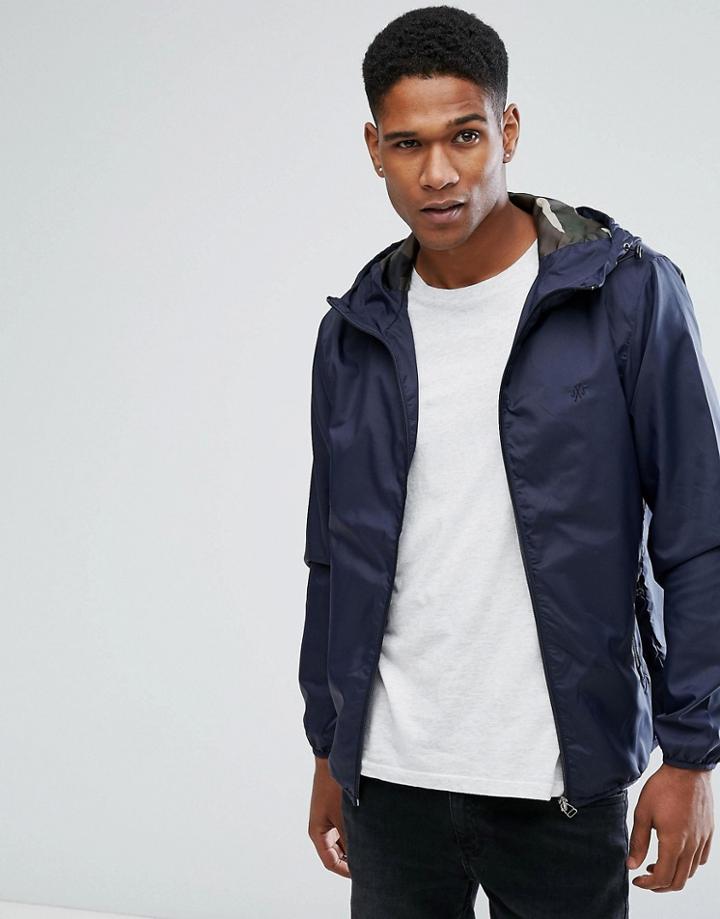 Jack & Jones Originals Lightweight Jacket With Camo Hood - Navy