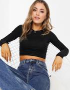 Monki Barb Cotton Cropped Long Sleeve Top In Black - Black