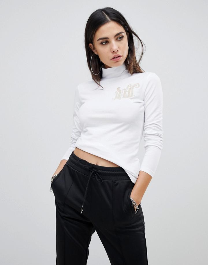 Versace Jeans Turtleneck Jersey Top With Embellished Logo - Black