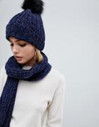 Prettylittlething Chenille Bobble Hat In Navy - Navy