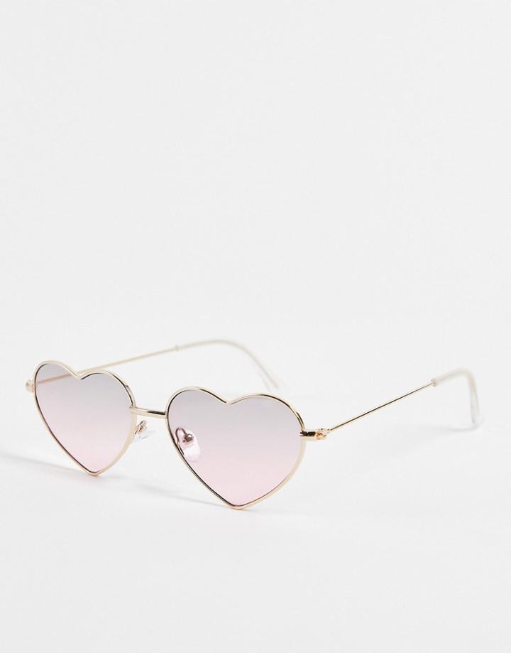 Asos Design Heart Frame Metal Sunglasses-gold