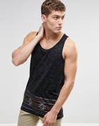 Asos Nepp Jersey Longline Tank With Geo-tribal Hem Print - Black