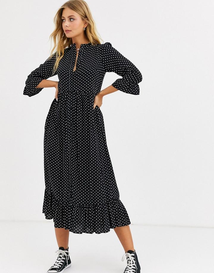 Asos Design Button Through Tiered Smock Maxi Dress In Spot